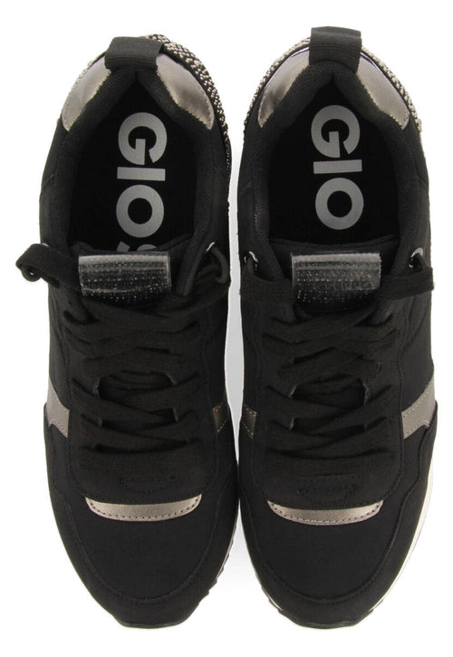 Sneakers negras monocolor con cuña interna y detalle de cristales para mujer allanton 