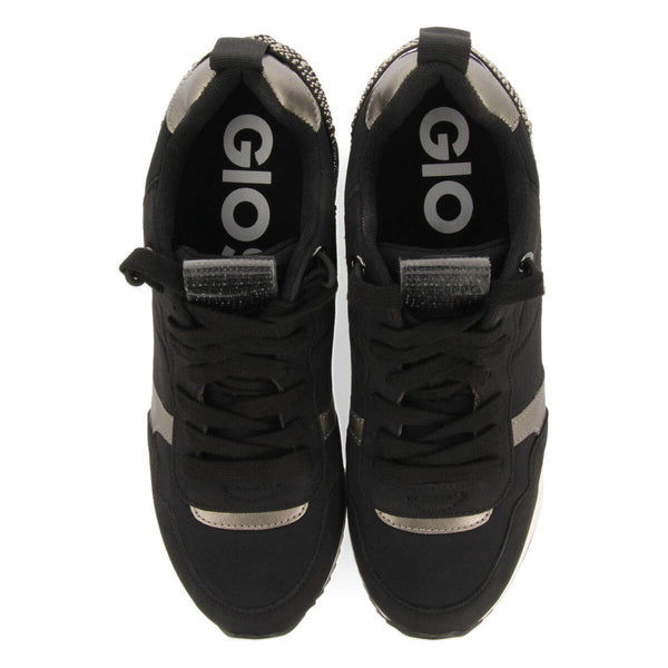 Sneakers negras monocolor con cuña interna y detalle de cristales para mujer allanton 