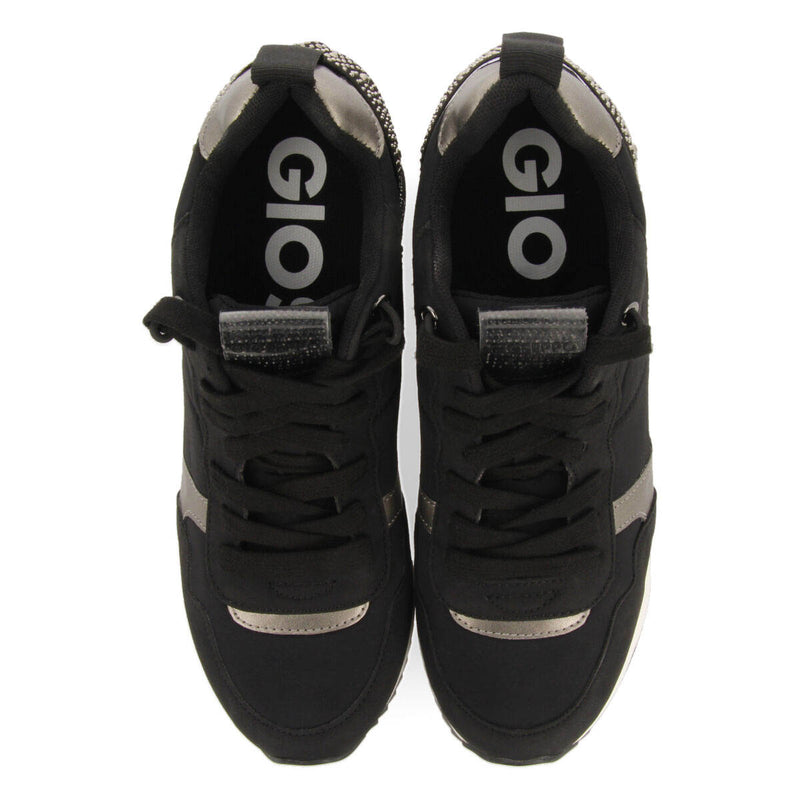 Sneakers negras monocolor con cuña interna y detalle de cristales para mujer allanton 