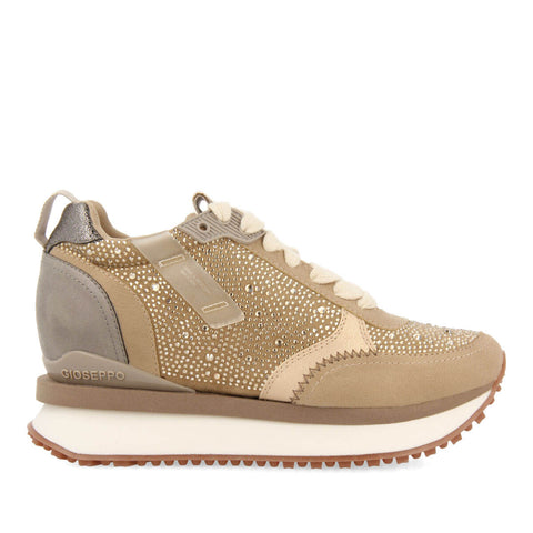 HANKO WOMEN'S BEIGE MONOCHROME SNEAKERS WITH CRYSTALS