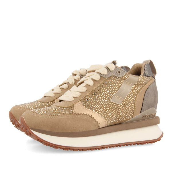 Hanko women's beige monochrome sneakers with crystals