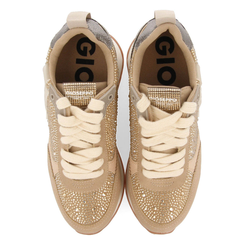 Hanko women's beige monochrome sneakers with crystals