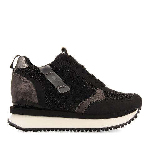 HANKO WOMEN'S BLACK MONOCHROME SNEAKERS WITH CRYSTALS