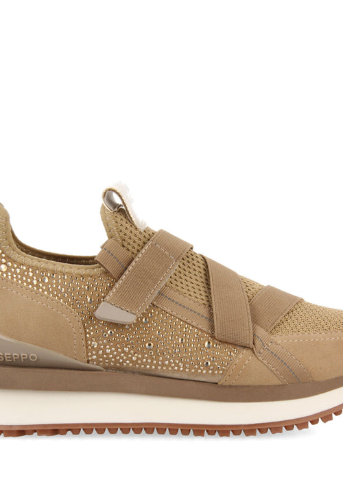 Sneakers tipo calcetín beige monocolor con detalle de cristales para mujer drongan 