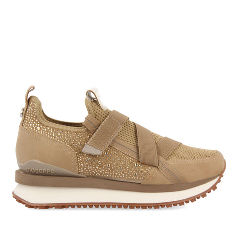 SNEAKERS TIPO CALCETÍN BEIGE MONOCOLOR CON DETALLE DE CRISTALES PARA MUJER DRONGAN 