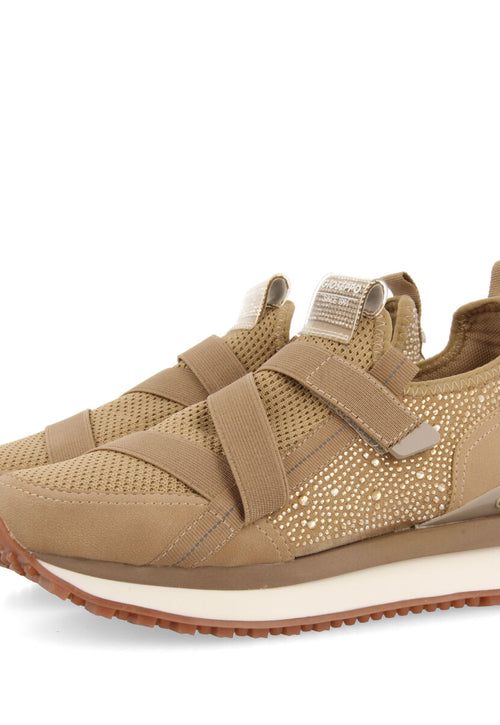 Sneakers tipo calcetín beige monocolor con detalle de cristales para mujer drongan 