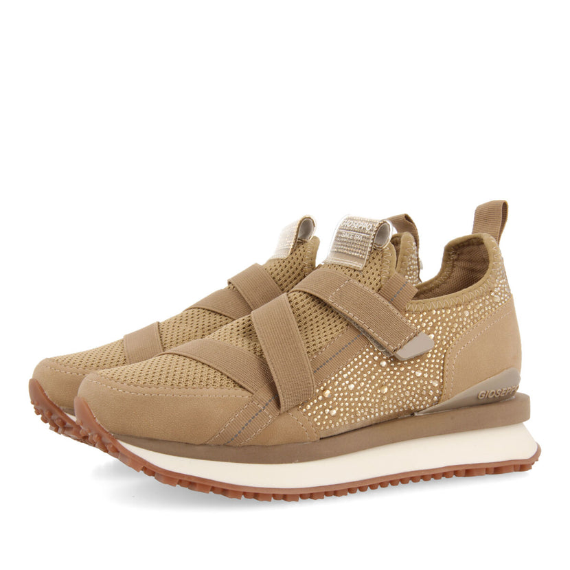 Sneakers tipo calcetín beige monocolor con detalle de cristales para mujer drongan 