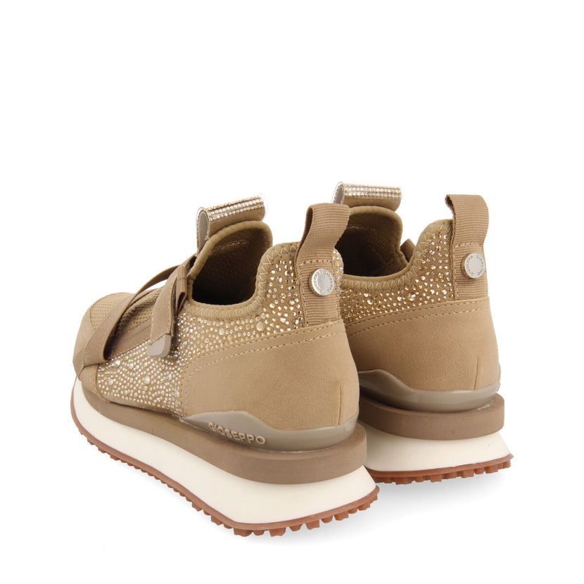 Sneakers tipo calcetín beige monocolor con detalle de cristales para mujer drongan 