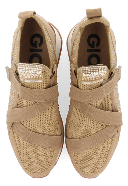 Sneakers tipo calcetín beige monocolor con detalle de cristales para mujer drongan 