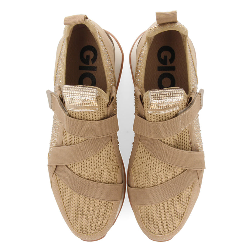 Sneakers tipo calcetín beige monocolor con detalle de cristales para mujer drongan 
