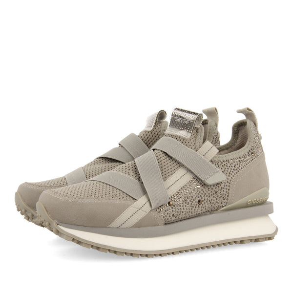 Sneakers tipo calcetín gris monocolor con detalle de cristales para mujer drongan 