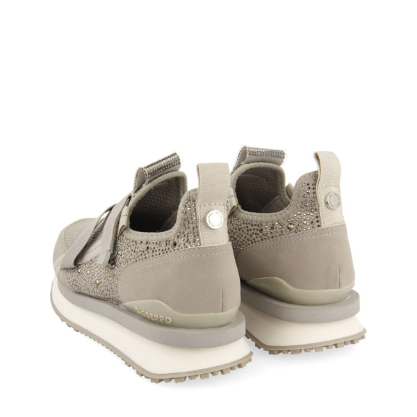Sneakers tipo calcetín gris monocolor con detalle de cristales para mujer drongan 