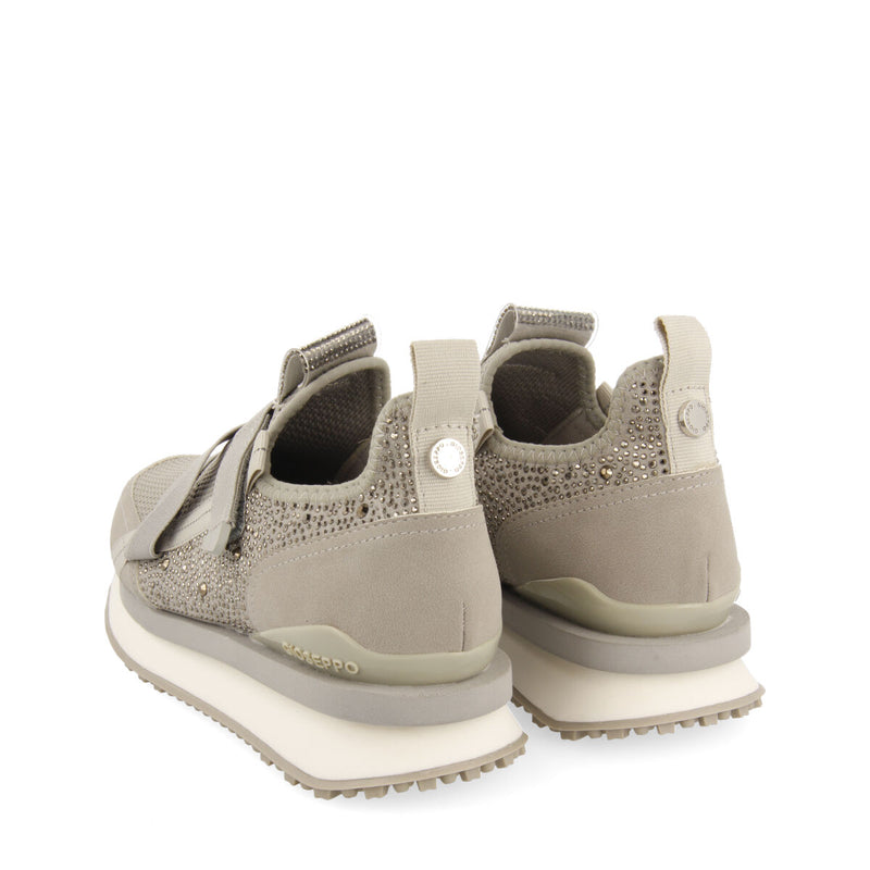Sneakers tipo calcetín gris monocolor con detalle de cristales para mujer drongan 