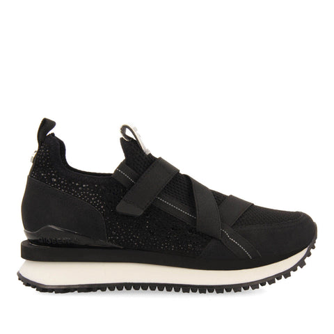SNEAKERS TIPO CALCETÍN NEGRAS MONOCOLOR CON DETALLE DE CRISTALES PARA MUJER DRONGAN 