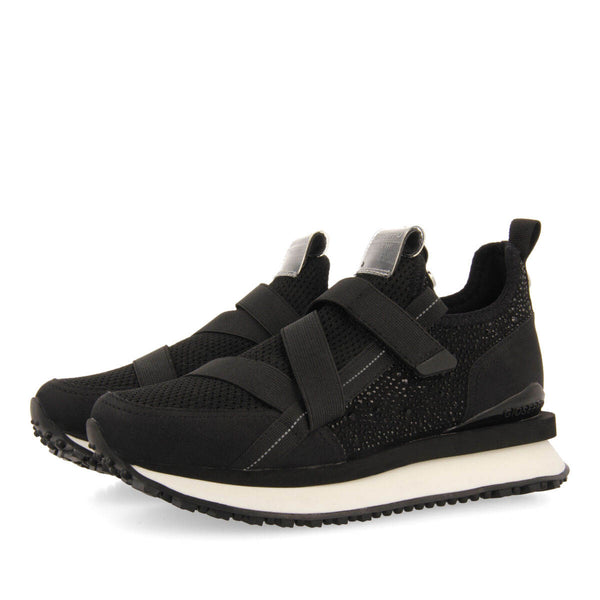 Sneakers tipo calcetín negras monocolor con detalle de cristales para mujer drongan 