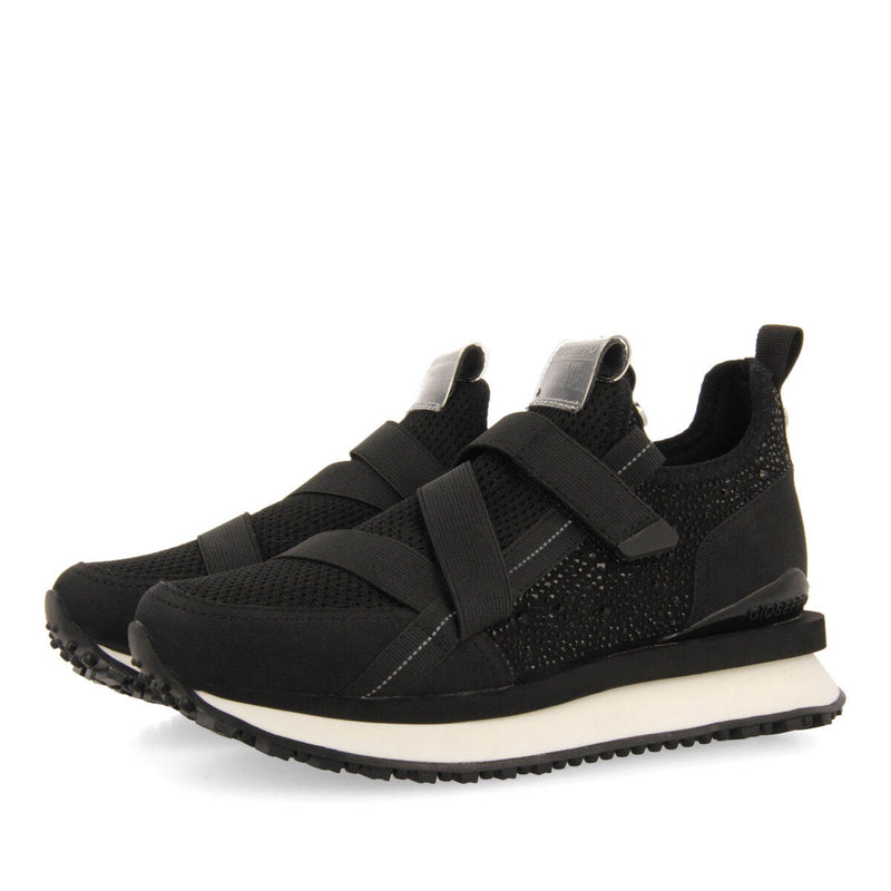 Sneakers tipo calcetín negras monocolor con detalle de cristales para mujer drongan 