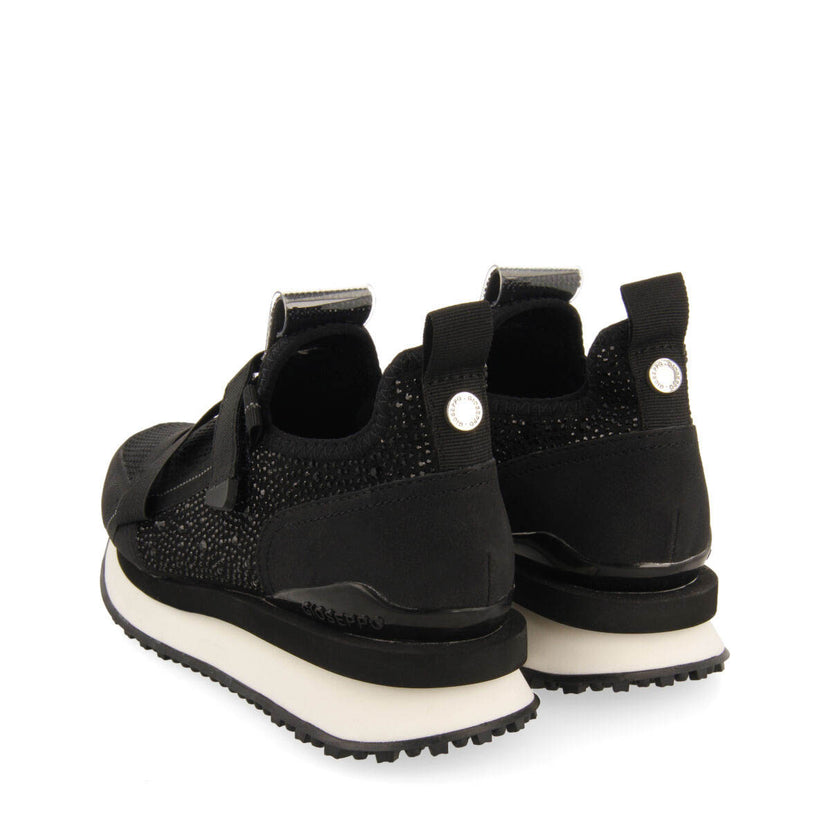 Sneakers tipo calcetín negras monocolor con detalle de cristales para mujer drongan 
