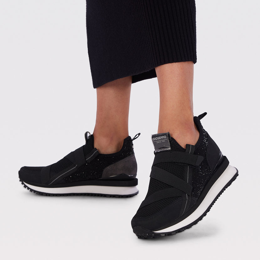 Sneakers tipo calcetín negras monocolor con detalle de cristales para mujer drongan 
