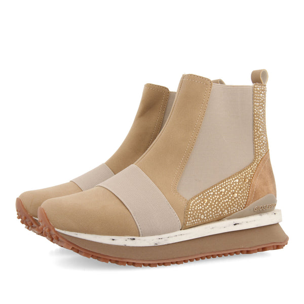 Sneakers tipo botín chelsea beige con cristales para mujer eggedal