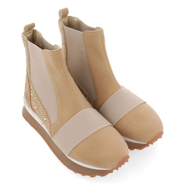 Sneakers tipo botín chelsea beige con cristales para mujer eggedal