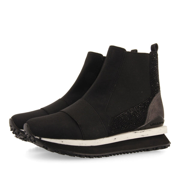 Sneakers tipo botín chelsea negras con cristales para mujer eggedal