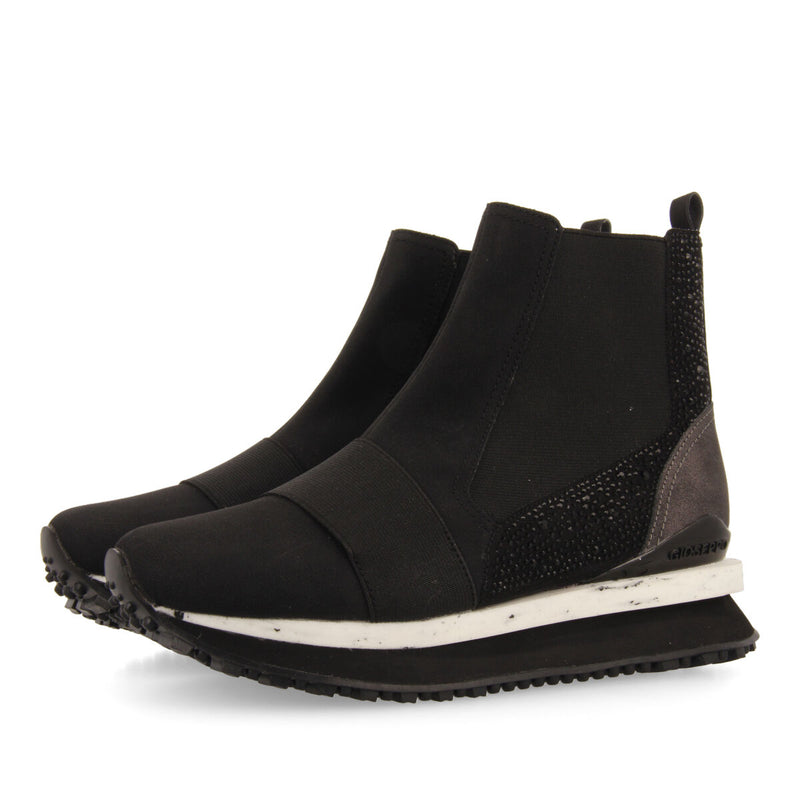 Sneakers tipo botín chelsea negras con cristales para mujer eggedal