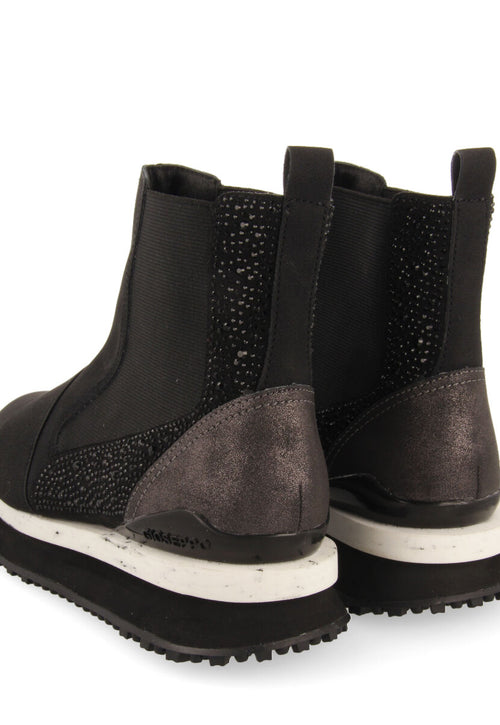 Sneakers tipo botín chelsea negras con cristales para mujer eggedal