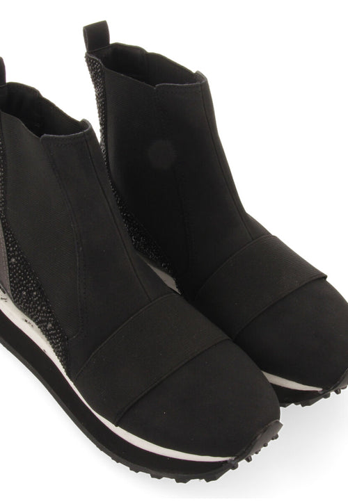 Sneakers tipo botín chelsea negras con cristales para mujer eggedal