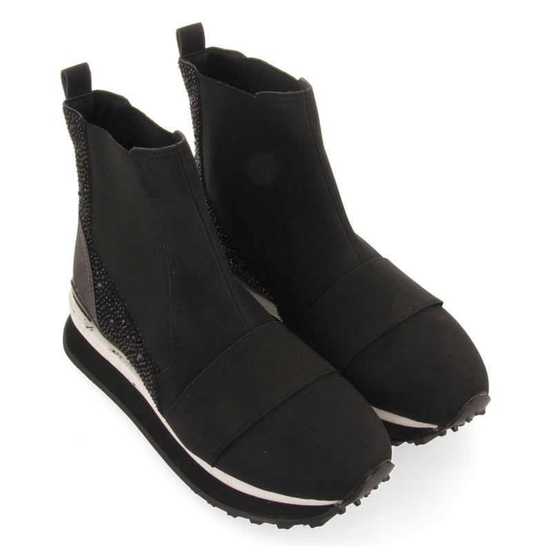 Sneakers tipo botín chelsea negras con cristales para mujer eggedal