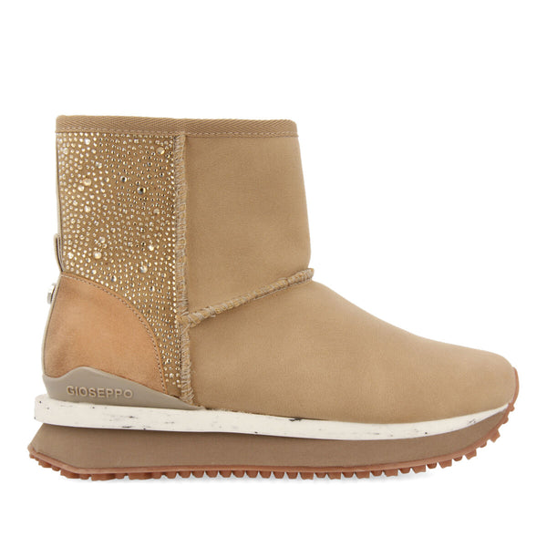 Herreid women's beige shearling boot-style sneakers with crystals