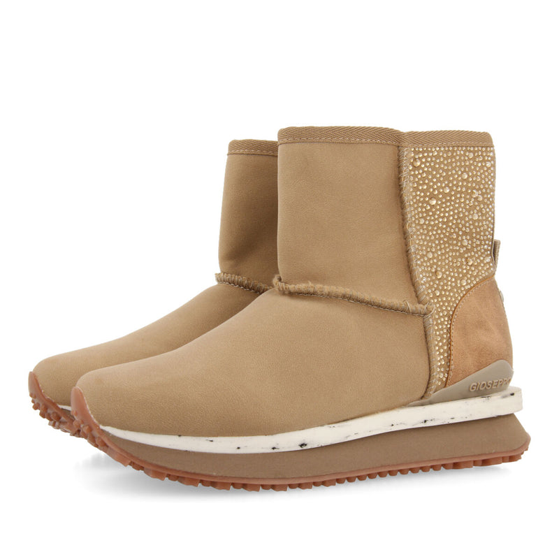 Herreid women's beige shearling boot-style sneakers with crystals
