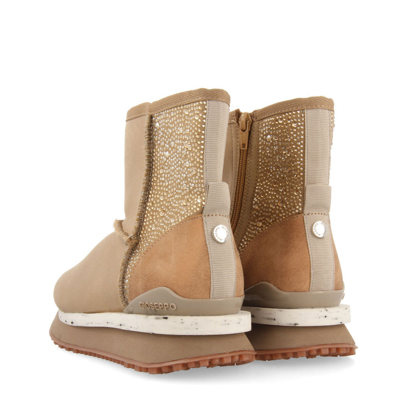 Herreid women's beige shearling boot-style sneakers with crystals