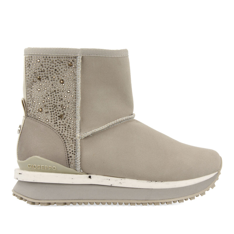 Herreid women's grey shearling boot-style sneakers with crystals