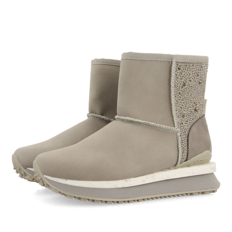 Herreid women's grey shearling boot-style sneakers with crystals