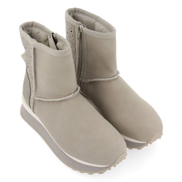 Herreid women's grey shearling boot-style sneakers with crystals