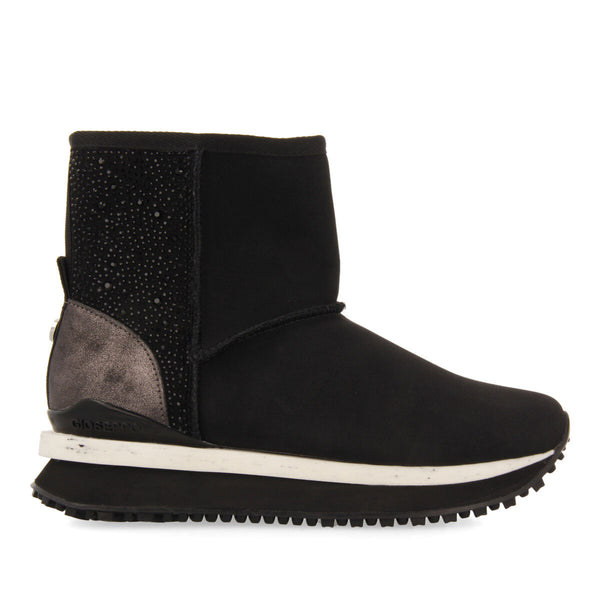 Herreid women's black shearling boot-style sneakers with crystals