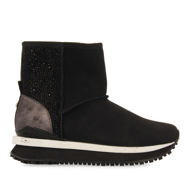 Herreid women's black shearling boot-style sneakers with crystals