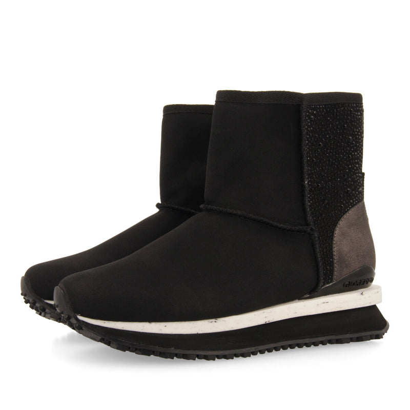 Herreid women's black shearling boot-style sneakers with crystals