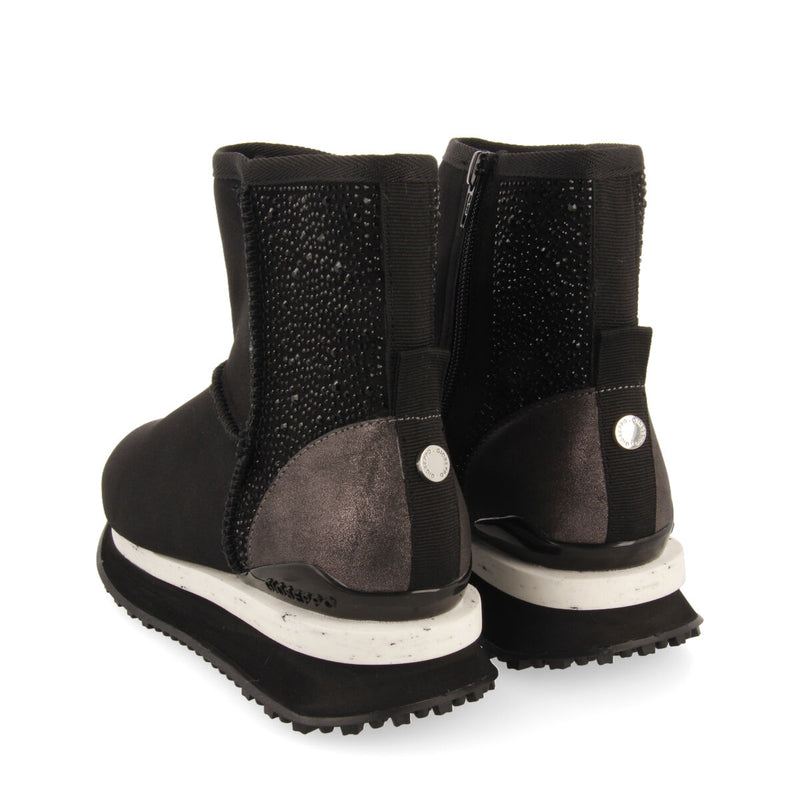 Herreid women's black shearling boot-style sneakers with crystals