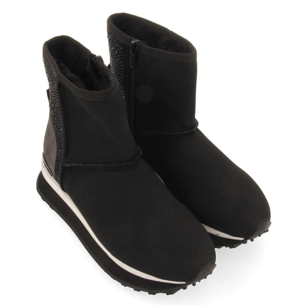 Herreid women's black shearling boot-style sneakers with crystals