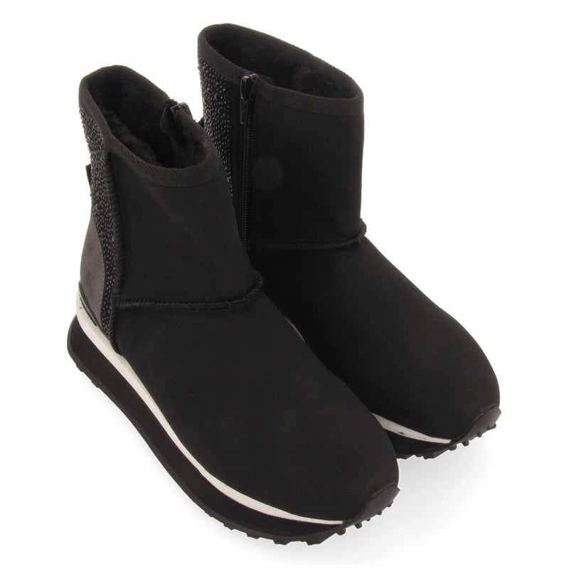 Herreid women's black shearling boot-style sneakers with crystals