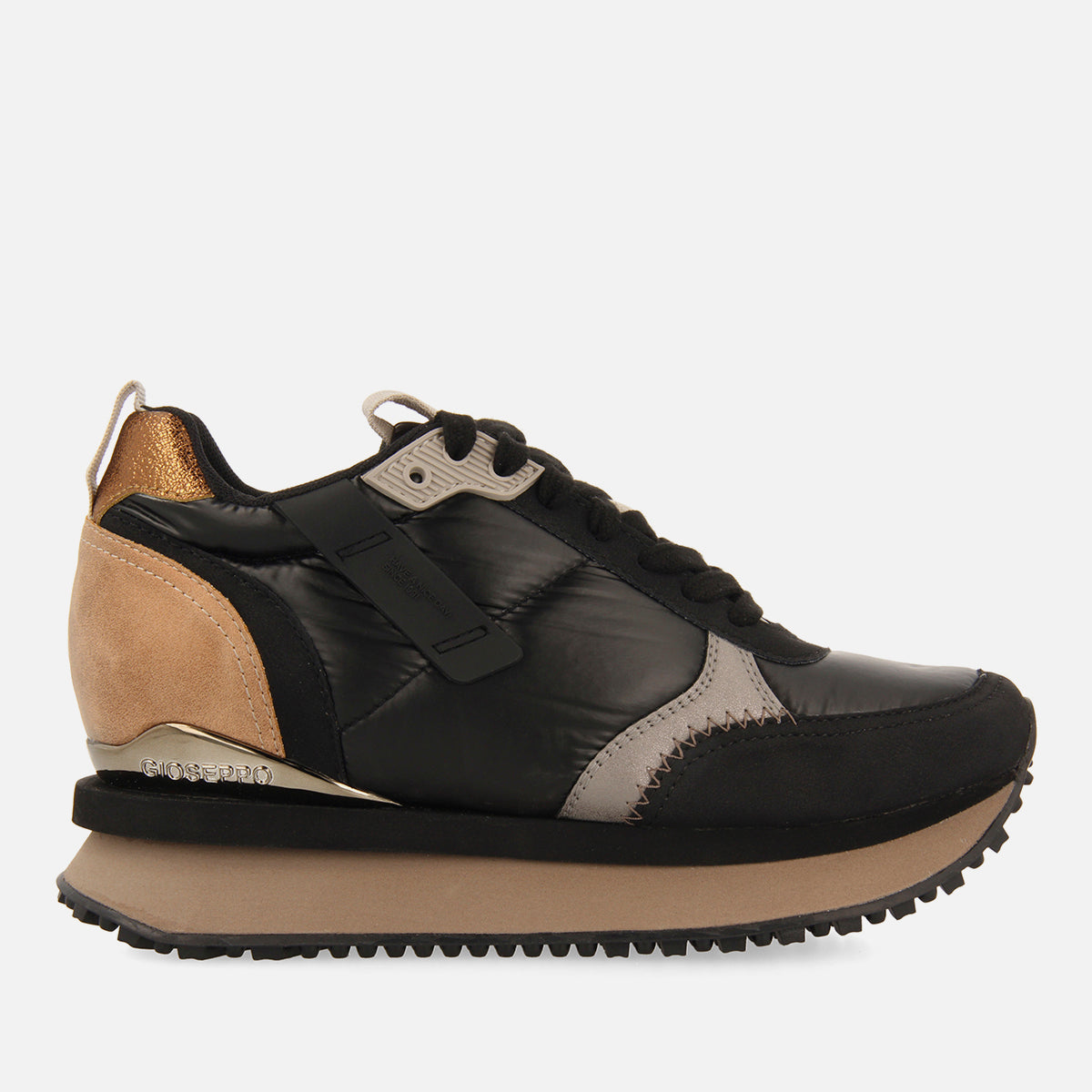 Anif women's cushioned black monochrome sneakers with details and inner wedges