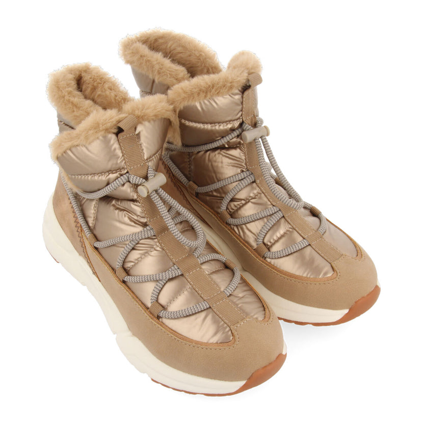 Sneakers doradas tipo botín estilo après ski con cordones para mujer flirch