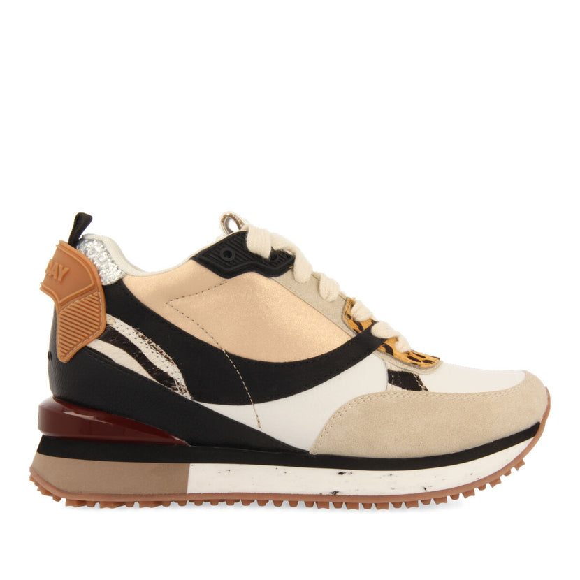 Sneakers blanches avec mix d’imprimés et talonnette invisible pour femme onida 