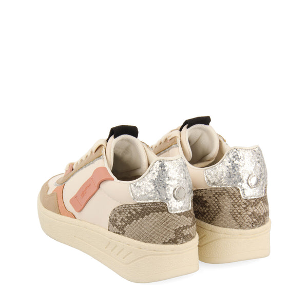 Angath women's white sneakers with mixed prints and textures