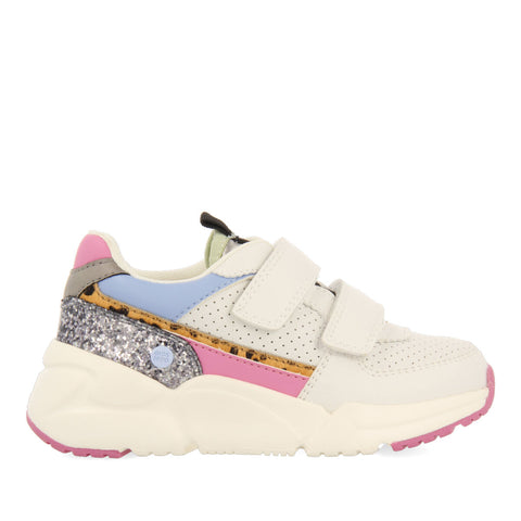 LENGAU CHILDREN'S WHITE SNEAKERS WITH MULTICOLOURED PIECES