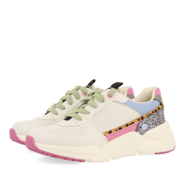 Halkirk children's white sneakers with multicoloured pieces