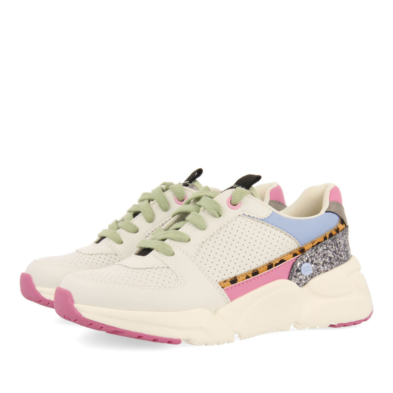 Halkirk children's white sneakers with multicoloured pieces