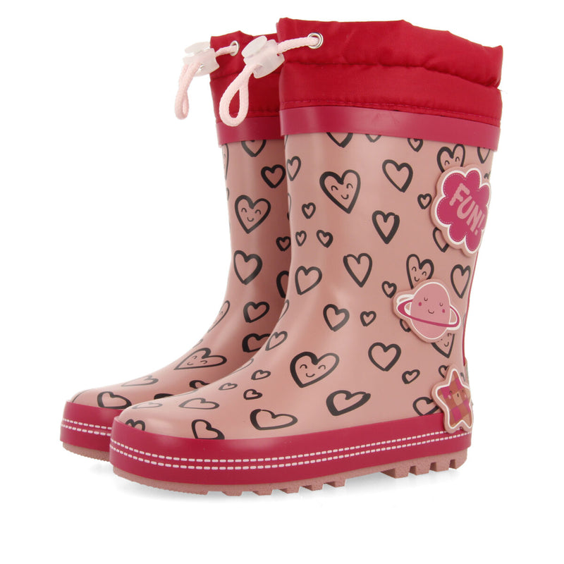 Botas de agua rojas con estampado de corazones para niña y niño thurn