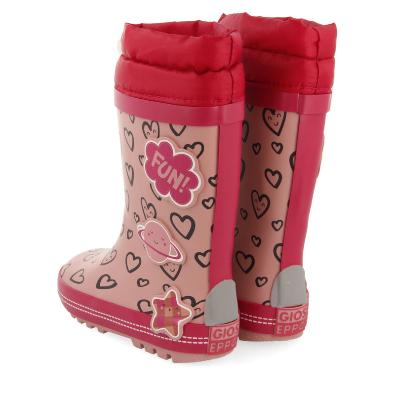 Botas de agua rojas con estampado de corazones para niña y niño thurn